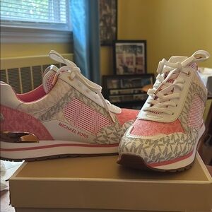 Michael Kors Coral and White Patterned Sneakers